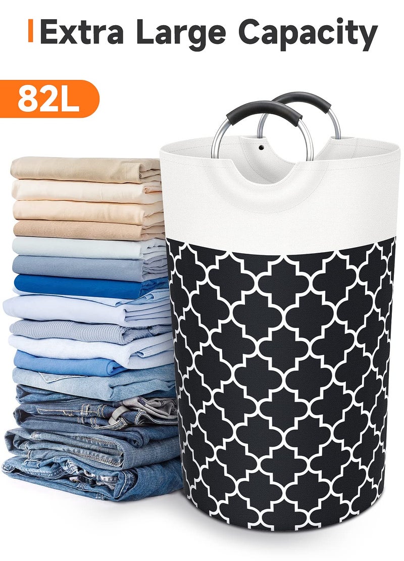 Fabspace Large Laundry Basket Laundry Hamper Bag Washing Bin Clothes Bag Collapsible Tall With Handles Waterproof Travel Bathroom College Essentials Storage For College Dorm, Family (Black)82L - Image 5