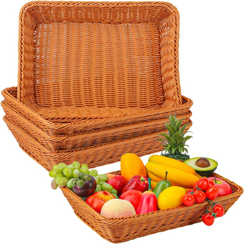 IHDYPPEW 5 Pack 16 Inch Brown Wicker Bread Basket, Handmade Woven Organizer, Rectangular Fruit Baskets, Snack Basket Food Serving Baskets for Dining Table, Candies, Crackers, Fruit, Vegetables - Image 1