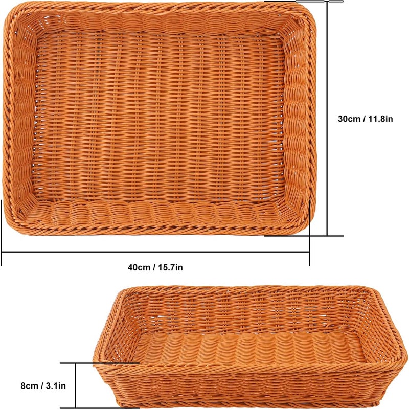IHDYPPEW 5 Pack 16 Inch Brown Wicker Bread Basket, Handmade Woven Organizer, Rectangular Fruit Baskets, Snack Basket Food Serving Baskets for Dining Table, Candies, Crackers, Fruit, Vegetables - Image 2