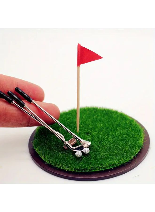1:12 Scale Dollhouse Mini Golf 7 Piece Set With Clubs And Grass Balls - Image 2