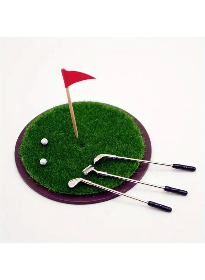 1:12 Scale Dollhouse Mini Golf 7 Piece Set With Clubs And Grass Balls - Image 3