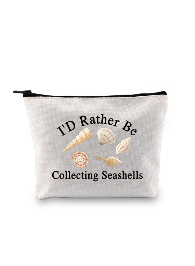 JXGZSO Seashell Collectors Gift I'd Rather Be Collecting Seashells Toiletry Bag With Zipper Beachcomber Seashell Bag Sea Vacation Gift, Collecting Seashells - Image 1