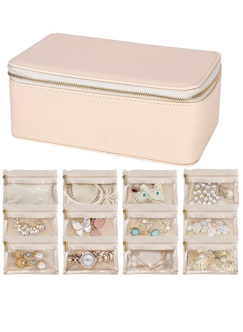 HomarKet Jewelry Box Organzier for Travel,Graduation Gifts for Daughter,Jewelry Case with 12 Pcs Velvet Jewelry Bags for Earrings Necklace Rings,Valentine's Day,Birthday, Wedding Gift for Wome-Pink  - Image 1
