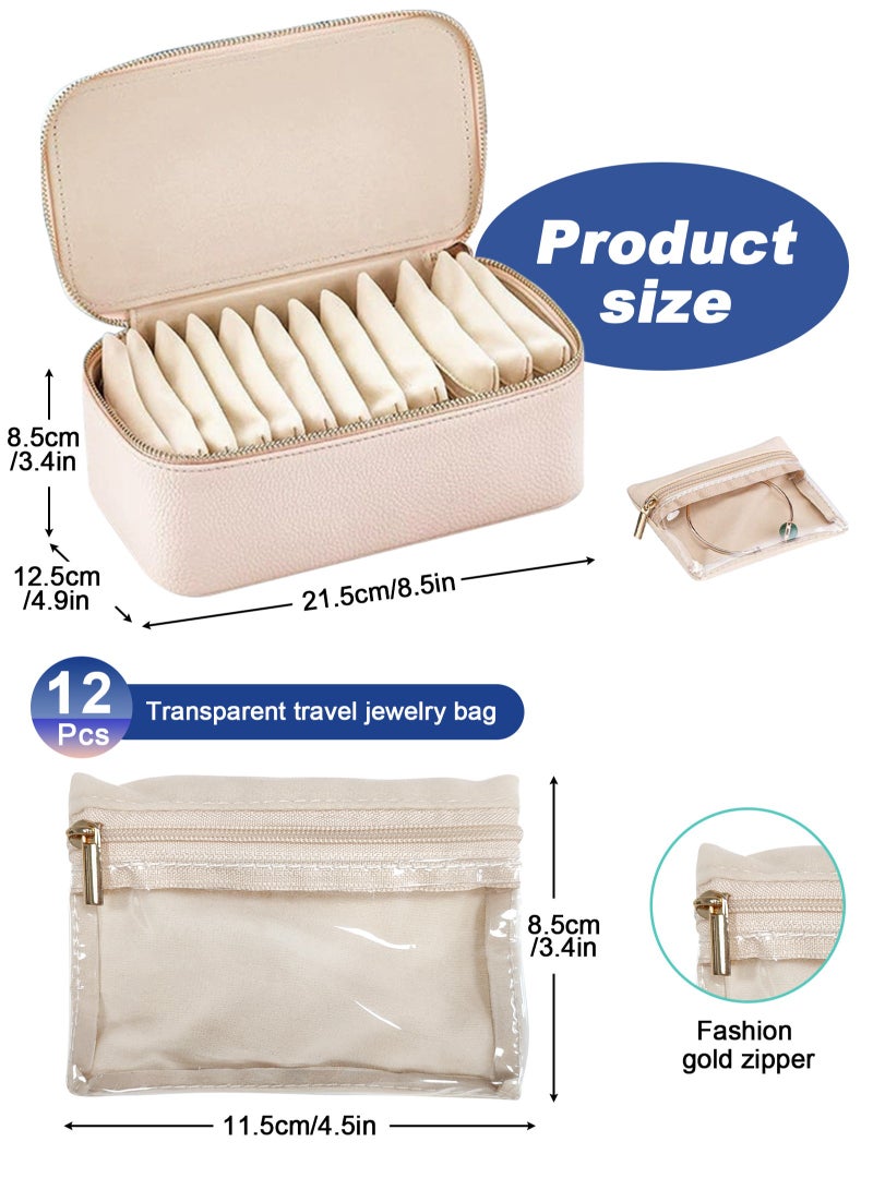 HomarKet Jewelry Box Organzier for Travel,Graduation Gifts for Daughter,Jewelry Case with 12 Pcs Velvet Jewelry Bags for Earrings Necklace Rings,Valentine's Day,Birthday, Wedding Gift for Wome-Pink  - Image 2