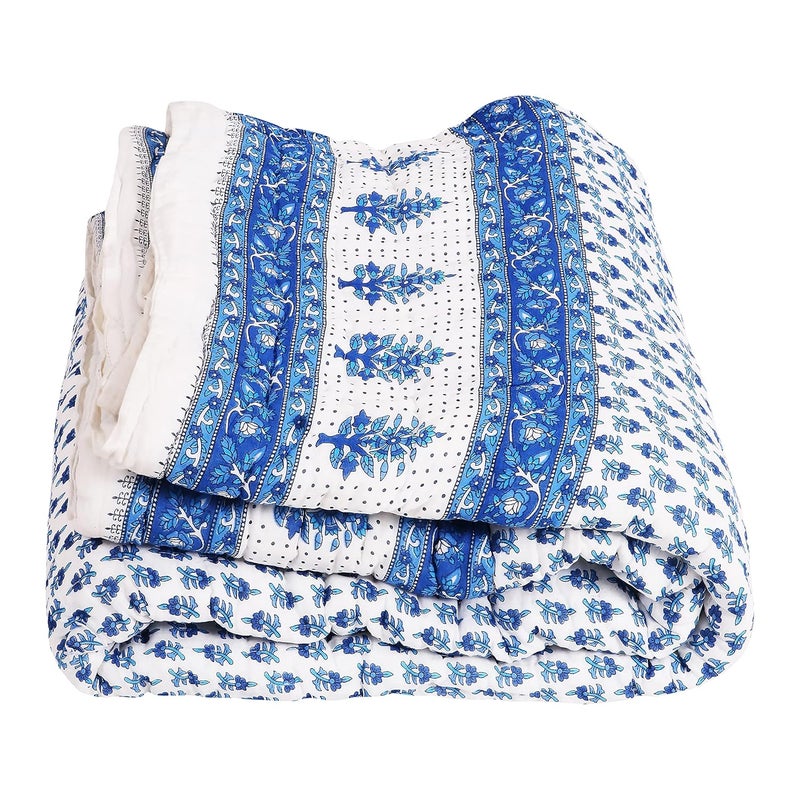 MITUL Jaipuri Razai Organic Pure Cotton Sanganeri Print Ac Quilt for All Season Soft Light Weight Rajasthani Cotton Quilt Single Bed White - Image 2