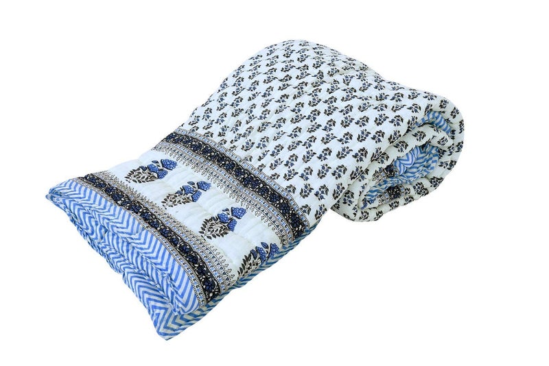 MITUL Jaipuri Razai Organic Pure Cotton Sanganeri Print Ac Quilt for All Season Soft Light Weight Rajasthani Cotton Quilt Single Bed White - Image 4