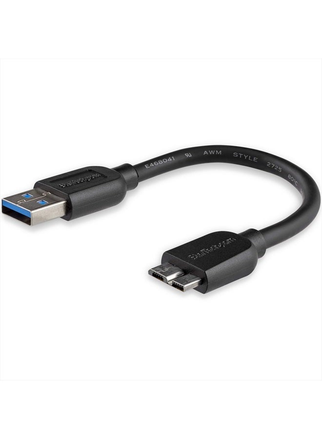 Startech.com 15cm 6in Short Slim USB 3.0 A to Micro B Cable M/M - Mobile Charge Sync USB 3.0 Micro B Cable for Smartphones and Tablets (USB3AUB15CMS) - Image 1