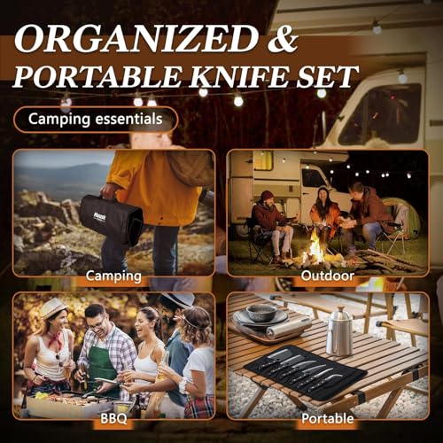 Huusk Serbian Chef Knife Set - 6Pcs Hand Forged Butcher Knife Set for Meat Cutting, Viking Boning Knives with Bag for Kitchen Outdoor BBQ Camping, Birthday Gift Idea Men - Image 4
