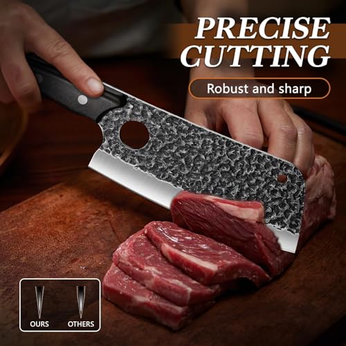 Huusk Serbian Chef Knife Set - 6Pcs Hand Forged Butcher Knife Set for Meat Cutting, Viking Boning Knives with Bag for Kitchen Outdoor BBQ Camping, Birthday Gift Idea Men - Image 3