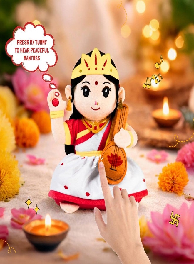 Panda's Box Mantra Chanting Devi Saraswati | As Seen on Shark Tank | Musical Soft Stuffed Plush Toy | Non-Toxic, Safe | Best Birthday Gift for Newborn Kids | Free Colouring Book| Medium 28 CM - Image 3