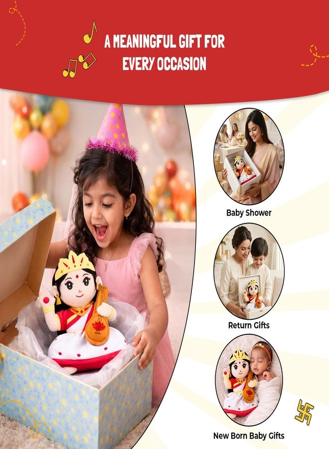 Panda's Box Mantra Chanting Devi Saraswati | As Seen on Shark Tank | Musical Soft Stuffed Plush Toy | Non-Toxic, Safe | Best Birthday Gift for Newborn Kids | Free Colouring Book| Medium 28 CM - Image 4