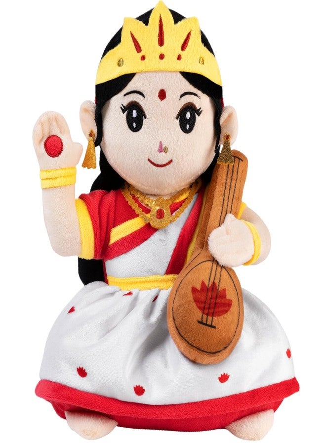 Panda's Box Mantra Chanting Devi Saraswati | As Seen on Shark Tank | Musical Soft Stuffed Plush Toy | Non-Toxic, Safe | Best Birthday Gift for Newborn Kids | Free Colouring Book| Medium 28 CM - Image 1
