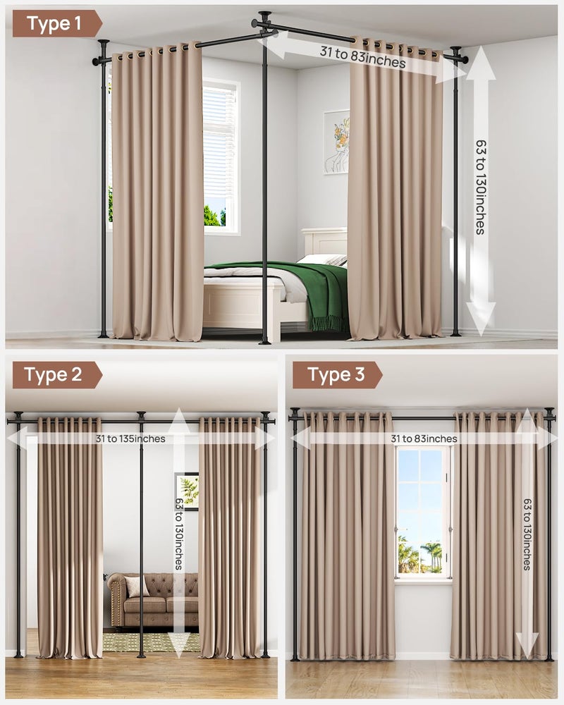 ALLZONE Freestanding Tension Curtain Rods for Windows, Adjustable 31-135 Inch Wide, Renter Friendly Curtain Rods No Drilling, Easy Install & Removable,Fits for Various Window Sizes,63-130 Inch Height - Image 4
