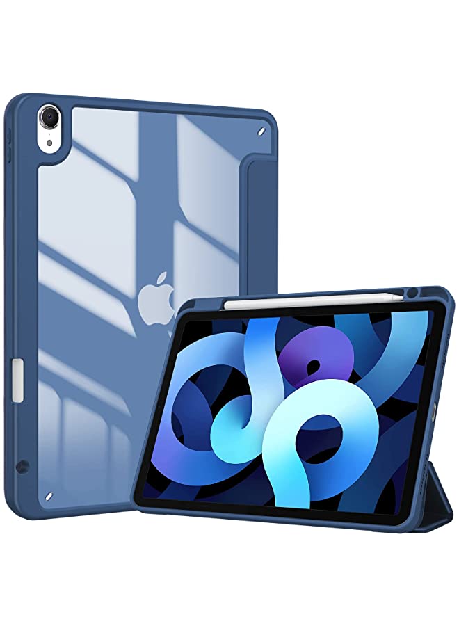 Procases ProCase iPad Air 5 Case 2022/iPad Air 4 Case 2020 10.9 Inch With Pencil Holder, Clear Transparent Back Shell Trifold Protective Smart Cover for iPad Air 10.9" 5th /4th Generation A2589 A2072 -Navy - Image 1