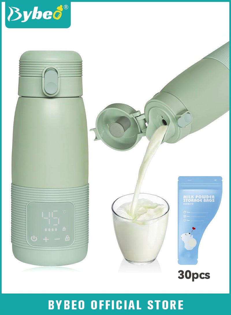 Bybeo Portable Milk Warmer for Travel with 30PCS Milk Powder Bags, 500ML Cordless Bottle Warmer for Travel, Stainless Steel Vacuum-Insulated Mug, Adjustable Breastmilk and Formula Warmer with Fast Heating ＆ 37°C to 55°C Temperature Control, 10000mAh Battery - Image 1