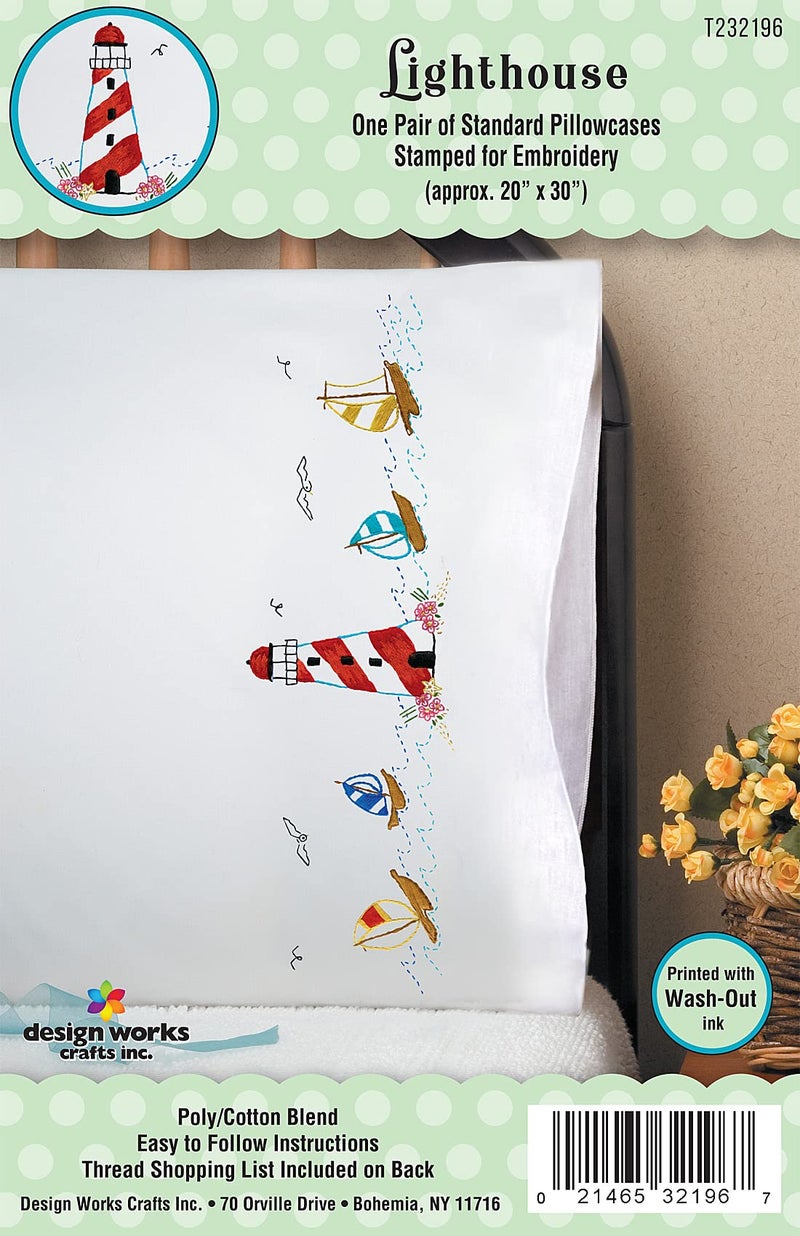 Design Works Crafts Lighthouse Stamped for Embroidery Pillowcases - Image 2