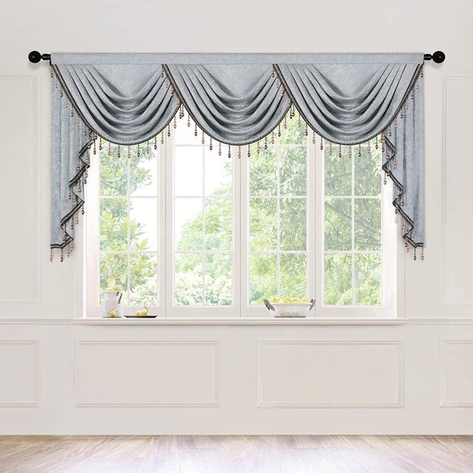 THICK CHENILLE WINDOW CURTAINS VALANCE FOR LIVING ROOM SILVER GREY VALANCE WITH BEADS FOR BEDROOMROD POCKET W79INCH1 PANEL