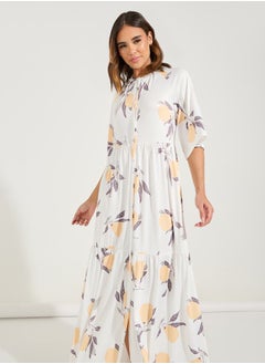 Styli Lemon Print Tiered Flute Sleeve Maxi Night Dress  - Image 2