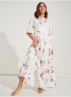 Styli Lemon Print Tiered Flute Sleeve Maxi Night Dress  - Image 1