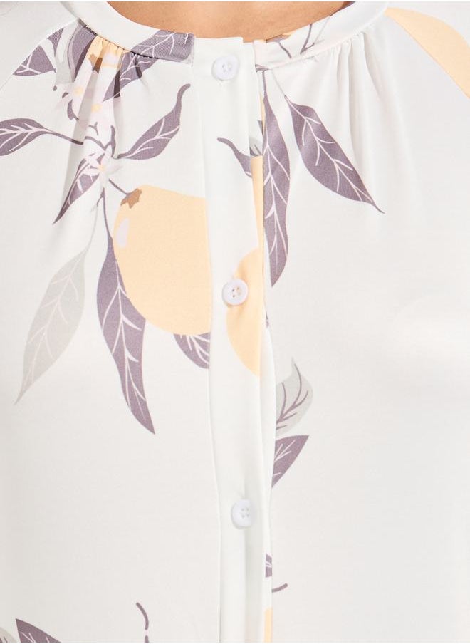 Styli Lemon Print Tiered Flute Sleeve Maxi Night Dress  - Image 3