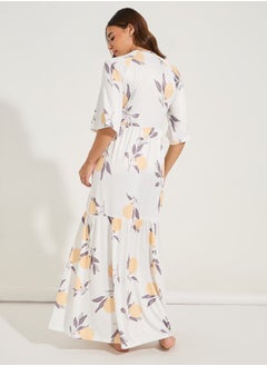 Styli Lemon Print Tiered Flute Sleeve Maxi Night Dress  - Image 4