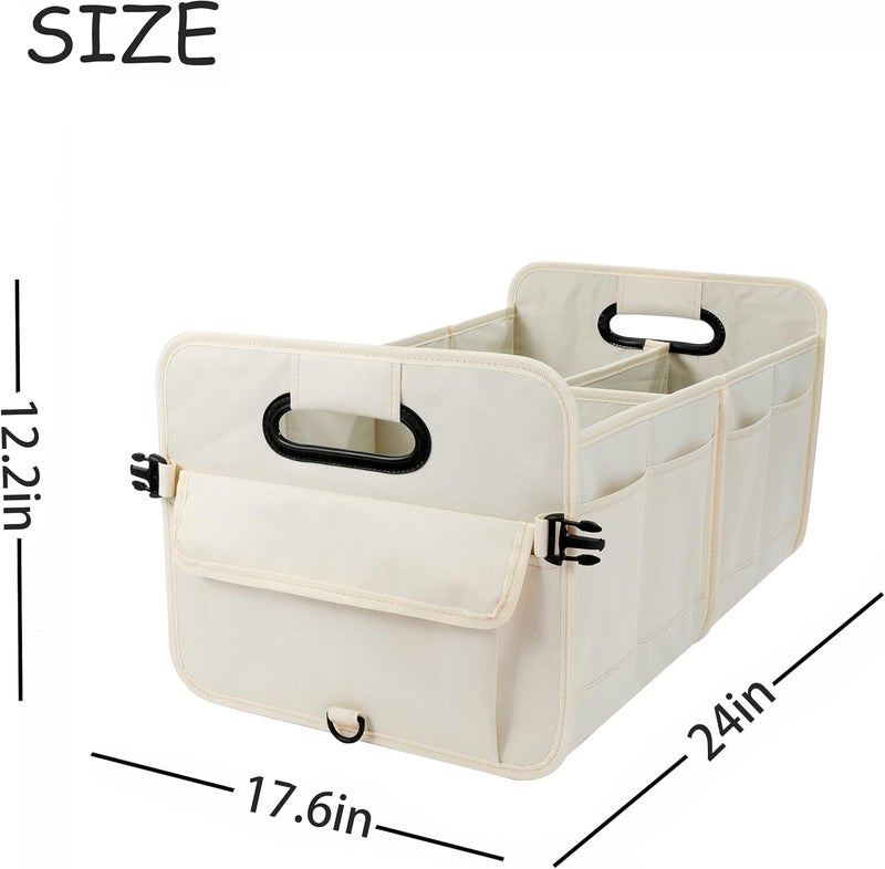 منظم صندوق السيارة AOKJOY، منظم تخزين قابل للطي بعدة أقسام، أربطة قابلة للتعديل، لون بيج، مناسب لسيارات الدفع الرباعي (SUV) - Image 3