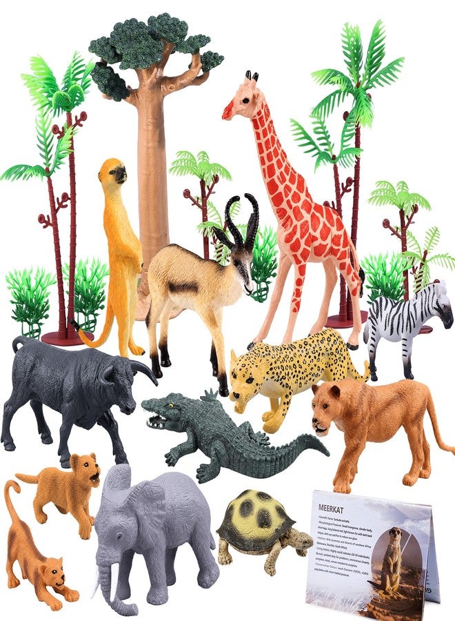 Sienon 21Pcs African Safari Animal Figures Wild Zoo Toys with Booklet for Kids - Image 1