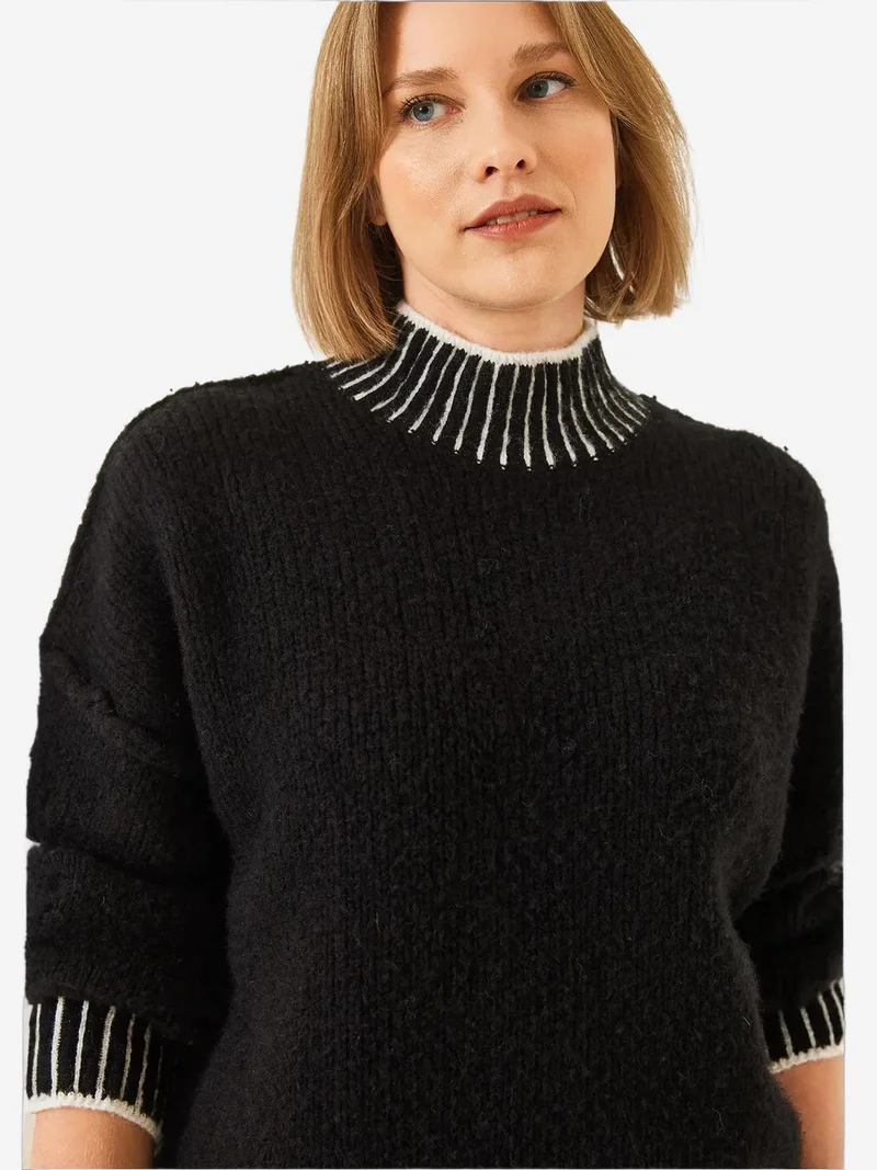 Bianco Lucci Multicolor LUCCI Patterned Turtleneck Loose Fit Sweater for Women | Best Price UAE