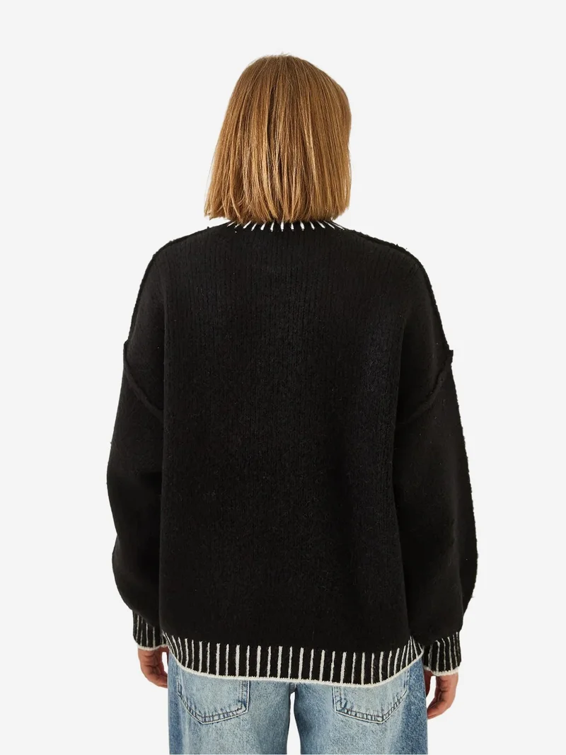 Bianco Lucci Multicolor LUCCI Patterned Turtleneck Loose Fit Sweater for Women | Best Price UAE