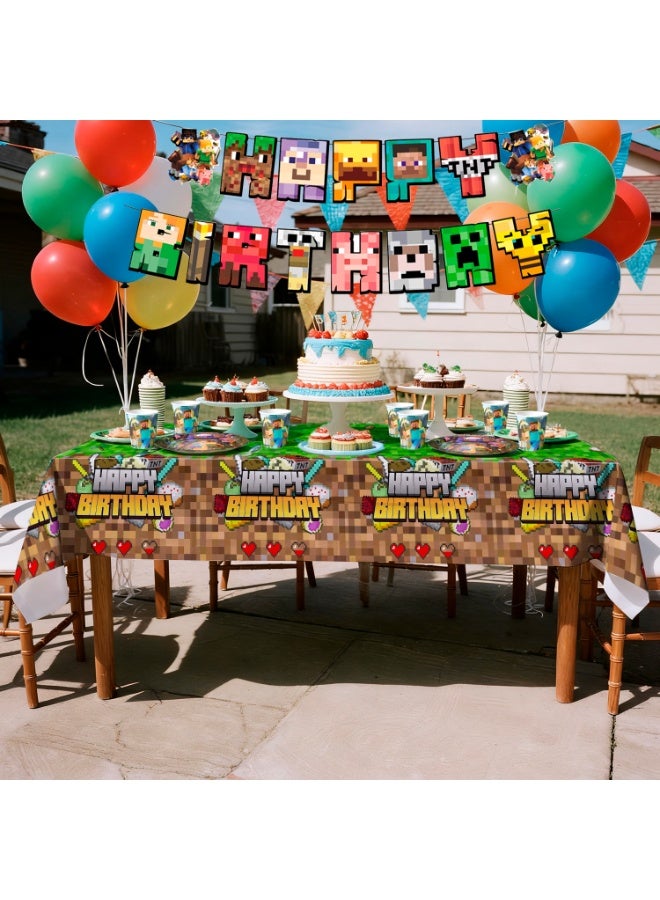 ILovhaprty Minecraft Birthday Party Decorations for 16 Guests, 114pcs Pixel Games Party Tableware Set Include Tablecloth, Banner Plates Napkins Cups for Minecraft Party Decoration Supplies - Image 5