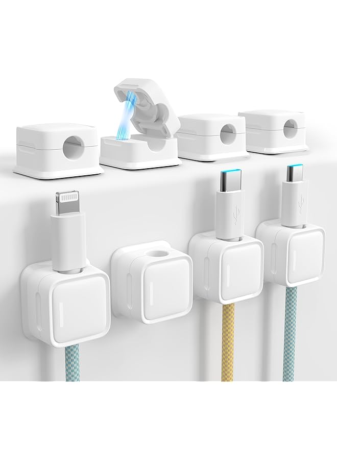 Green Tiger 16 Pack Magnetic Cord Organizer, Under Desk Cable Management, Adhesive Wire Holder Keeper Organizers for Home Office Desk Phone Car Wall Desktop Nightstand-White - Image 1