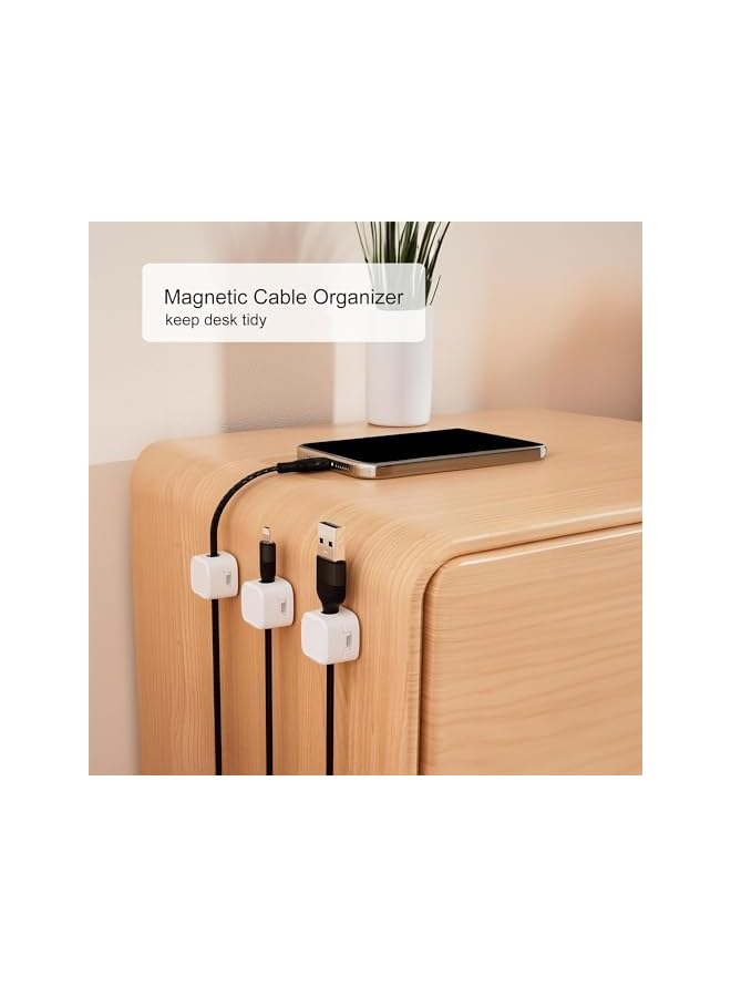 Green Tiger 16 Pack Magnetic Cord Organizer, Under Desk Cable Management, Adhesive Wire Holder Keeper Organizers for Home Office Desk Phone Car Wall Desktop Nightstand-White - Image 2