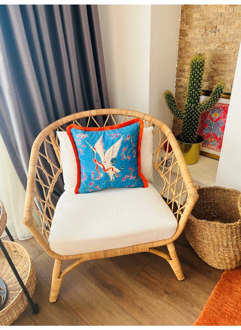 Ge Living Decorative Crane Bird Patterned Pillow - Special Design Light Blue Velvet Pillow Case  - Image 4