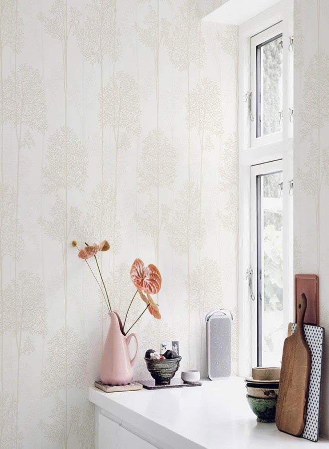 JiffDiff Warm White Self Adhesive Wallpaper with Waterproof, Farmhouse Removable Peel and Stick Wallpaper for Bathroom and Cabinets Decor, Botanical Renter Friendly Contact Paper 17.3" X 120" - Image 5