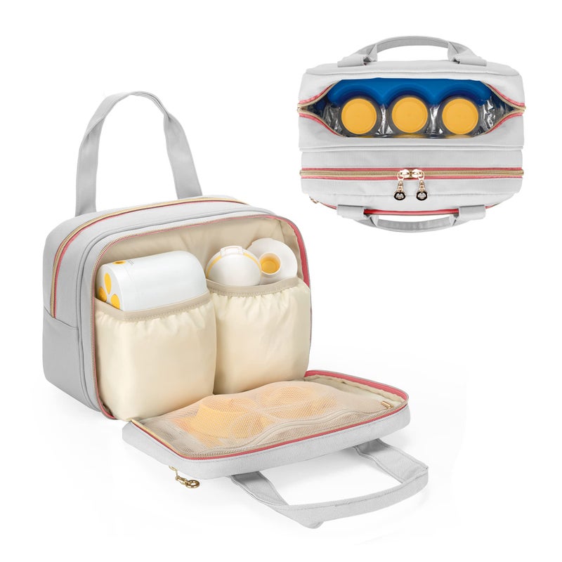 حقيبة مضخة الثدي داميرو متوافقة مع مضخة الثدي الكهربائية ميديلا حقيبة حمل لمضخة ستايل ماكس فلو فريستايل فليكس سوينغ ماكسي ومكوناتها حقيبة رمادية فاتحة وردية فقط