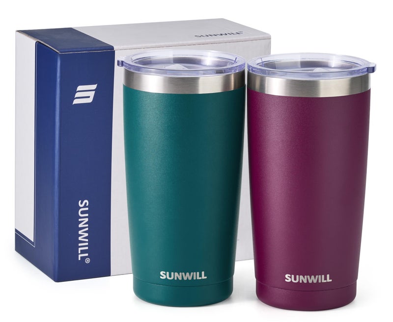 SUNWILL Travel Coffee Mug with Lid, 20 oz Tumbler Set of 2, Insulated Stainless Steel Cup for Drinksï¼Œ Water, Tea, Powder Coated Forest Green & Plum - Image 5