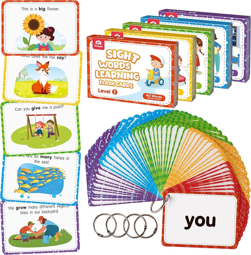 Coogam Sight Words Flashcards,220 Dolch Sightwords Game with Pictures & Sentences,Literacy Learning Reading Cards Toy for Kids 3 4 5 Year Old - Image 1