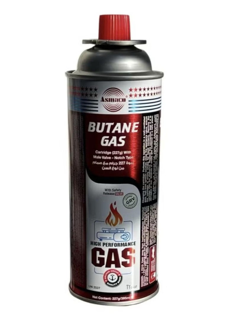 Asmaco 1 Pack Butane Gas Cartridge 227g / 395ml, High-Pressure Fuel with Safety Lock Valve, Leakproof & Clean Burn, SASO Certified,