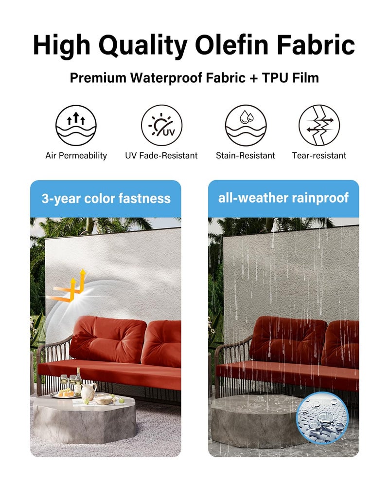 YEFU Outdoor Loveseat Cushion Set, 48 x 24, Waterproof Replacement Patio Chair Cushions, Fade Resistant Deep Seat and Backrest Cushion Set for Patio Couch, Bench, and Swing, Brick Red - Image 3