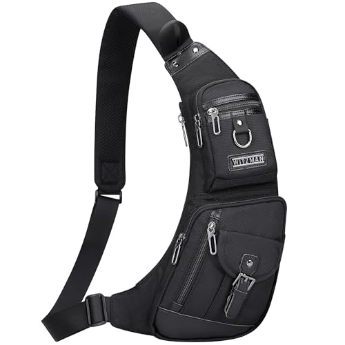 WITZMAN Sling Bag for Men Crossbody Bags Travel Slim Chest Bag One Strap Lightweight Casual Daypack (B702 Black) - Image 1