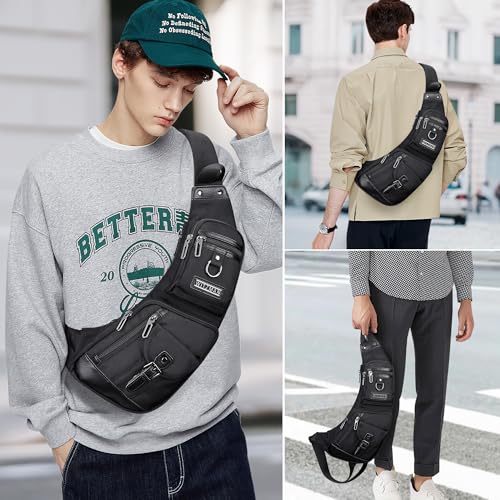 WITZMAN Sling Bag for Men Crossbody Bags Travel Slim Chest Bag One Strap Lightweight Casual Daypack (B702 Black) - Image 2