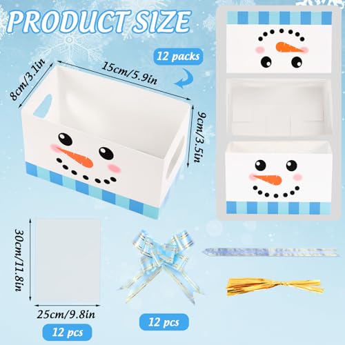 Whaline 12 Pack Christmas Paper Gift Basket Funny Winter Snowman Face Basket Kit Empty to Fill with Clear Plastic Bags and Pull Bows for Xmas Party Favor Goodie Packaging - Image 3