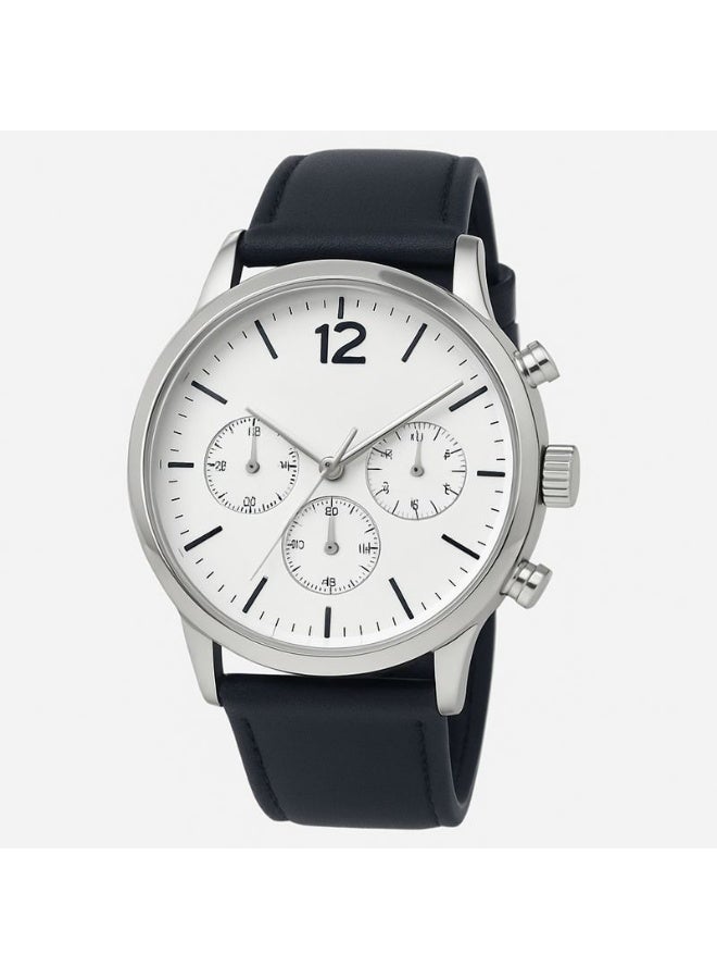 ساعة يد أنيقة بعقارب بتصميم كلاسيكي عصري مع واجهة بيضاء وسوار داكن - Image 1