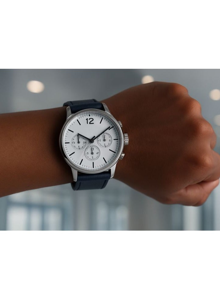 ساعة يد أنيقة بعقارب بتصميم كلاسيكي عصري مع واجهة بيضاء وسوار داكن - Image 2