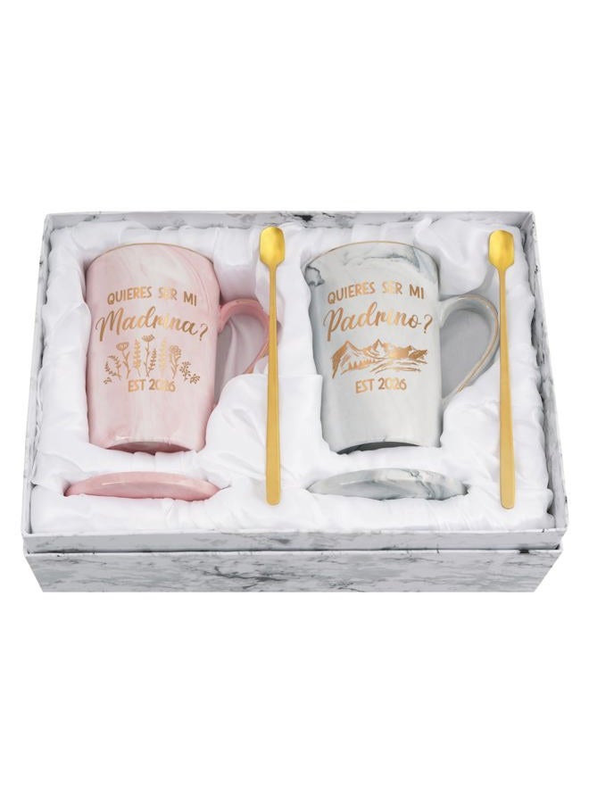 Maustic Godparents Proposal Gift, Godmother Godfather Proposal Gift, Quieres Ser Mi Madrina Padrino Est 2026 Mugs Set, Quieren Ser Mis Padrinos De Bautizo, Padrino Madrina Gifts, 14 Oz Pink & Gray - Image 1