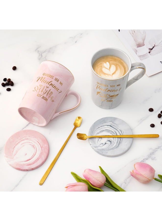 Maustic Godparents Proposal Gift, Godmother Godfather Proposal Gift, Quieres Ser Mi Madrina Padrino Est 2026 Mugs Set, Quieren Ser Mis Padrinos De Bautizo, Padrino Madrina Gifts, 14 Oz Pink & Gray - Image 5