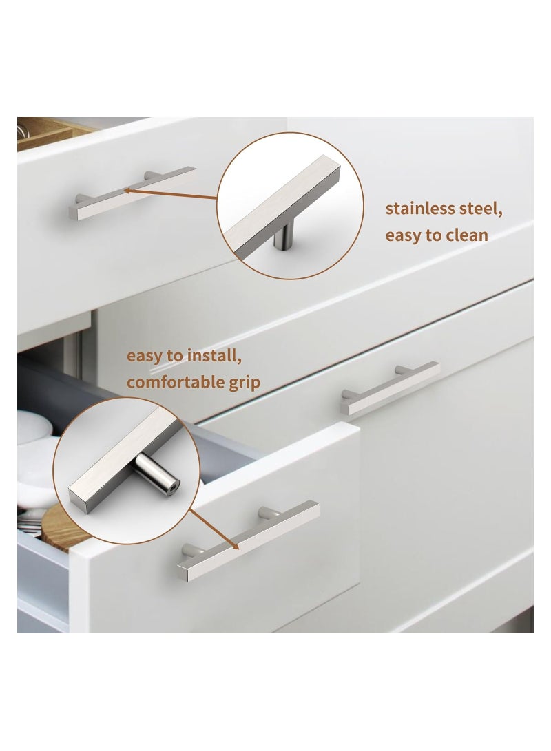 SYOSI 6PCS 96mm Brushed Satin Nickel Kitchen Handles, Stainless Steel Kitchen Cupboard Handles, Cabinet Handles, Cupboard Door Handles, Drawer Handles, Wardrobe Handles, Drawer Hardware Handles - Image 3