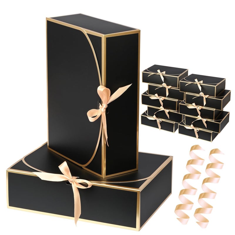 WLUSEAXI 10 Pack Gold Foil Large Gift Boxes with Lids, 12.6x9.8x3.1 Inch Luxury Bridesmaid Proposal Box, Black Gift Boxes for Presents, Wedding, Baby Shower, Birthday Party - Image 1