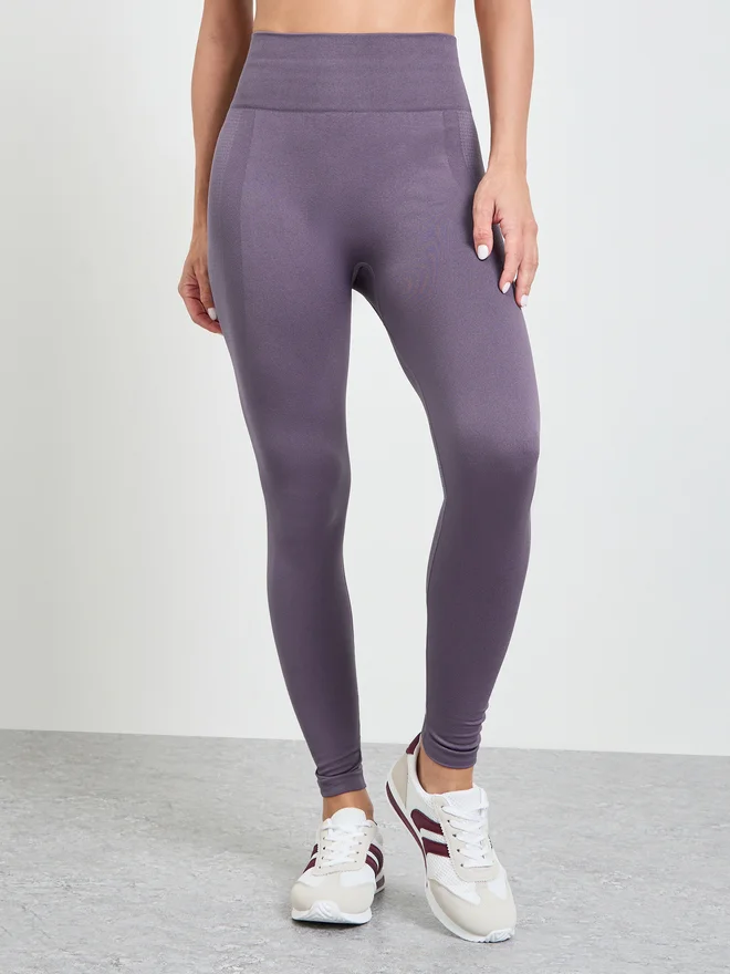 Styli Styli Purple Tonal Texture Broad Waistband Leggings