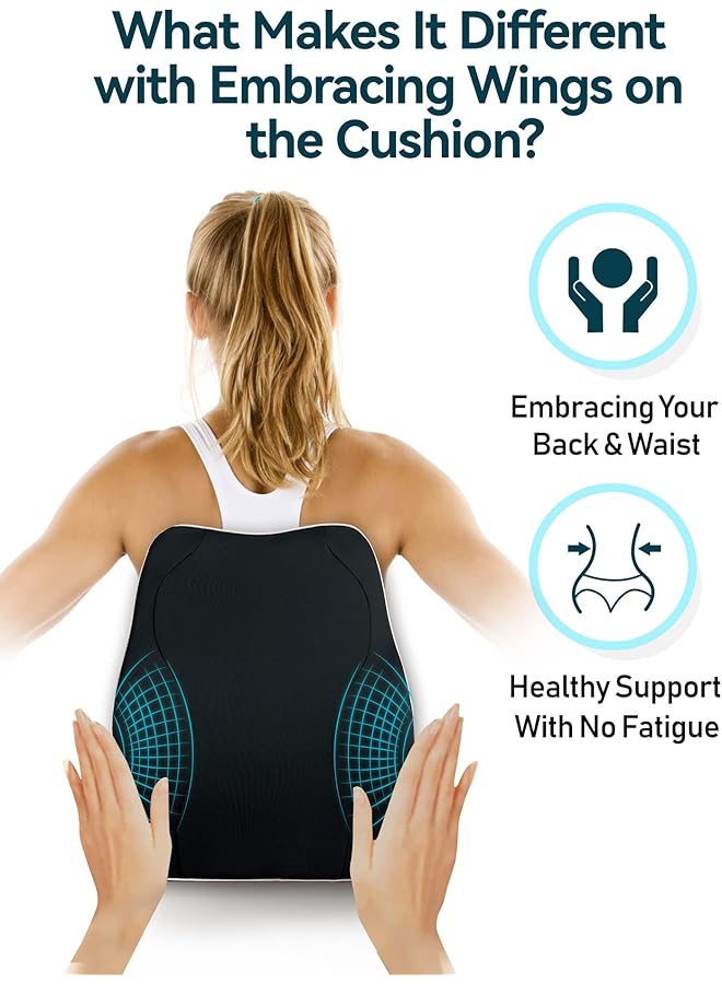 erorex Ergonomic Lumbar Support Cushion Memory Foam Back Support For Car Seat Office Chair Gaming Chair Backrest With Skin Friendly Cover And Dual Adjustable Straps Black - Image 2